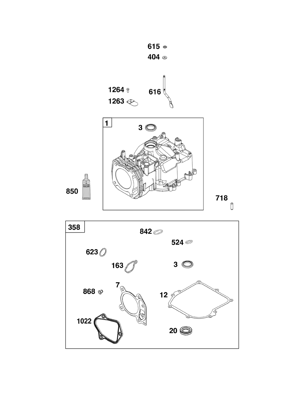 Cylinder Group Diagram and Parts List for 09P705-0258-H5 020000 - 09Z999 Briggs and Stratton Engine
